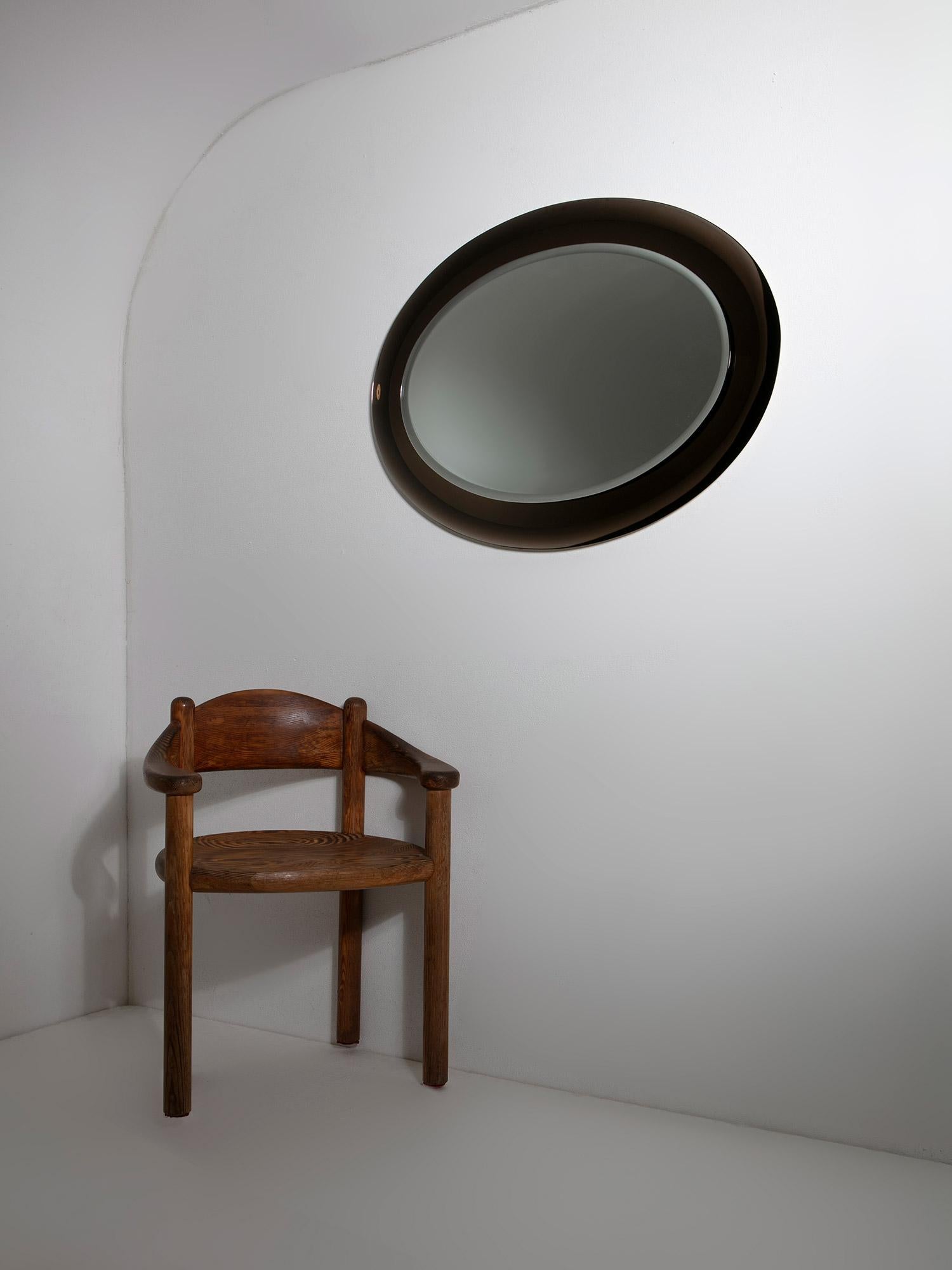 Large Double Bevelled Oval Wall Mirror, Metalvetro Galvorame, Italy, 1970s For Sale 1