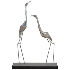 Large Double Crane Sculpture by Curtis Jere Signed, 1980s