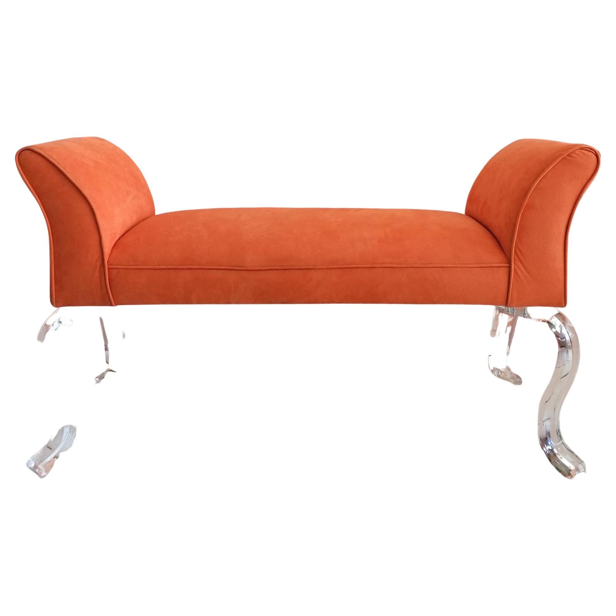 Large Double-Ended Bench with Lucite Curvy Legs, by Shlomi Haziza, USA c1980s