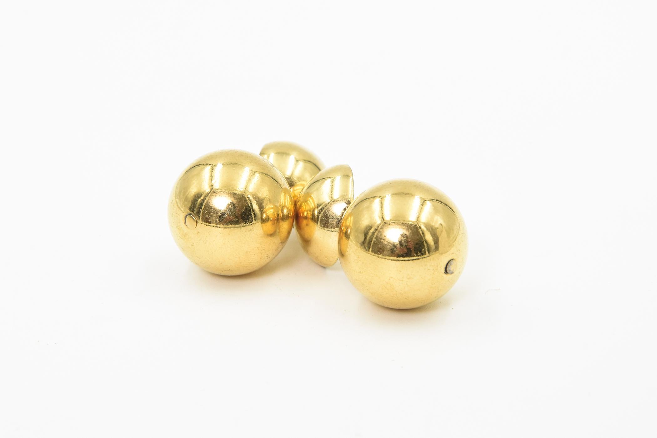 Large Double Gold Ball Drop Clip On Earrings 3
