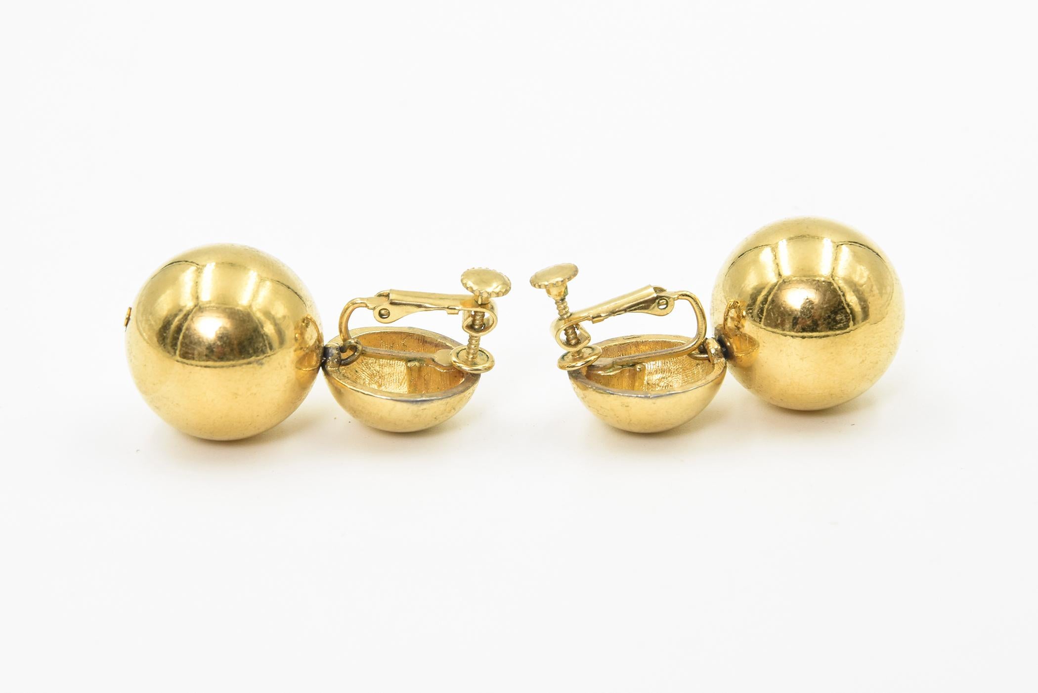 Women's Large Double Gold Ball Drop Clip On Earrings