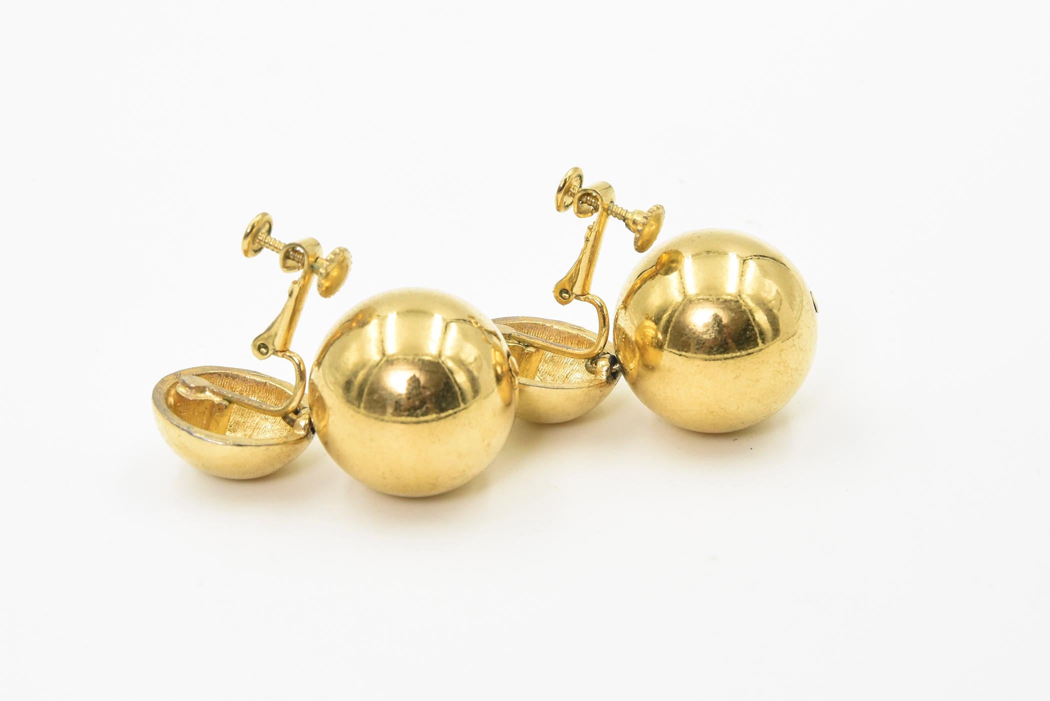 Large Double Gold Ball Drop Clip On Earrings 1
