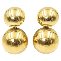 Large Double Gold Ball Drop Clip On Earrings