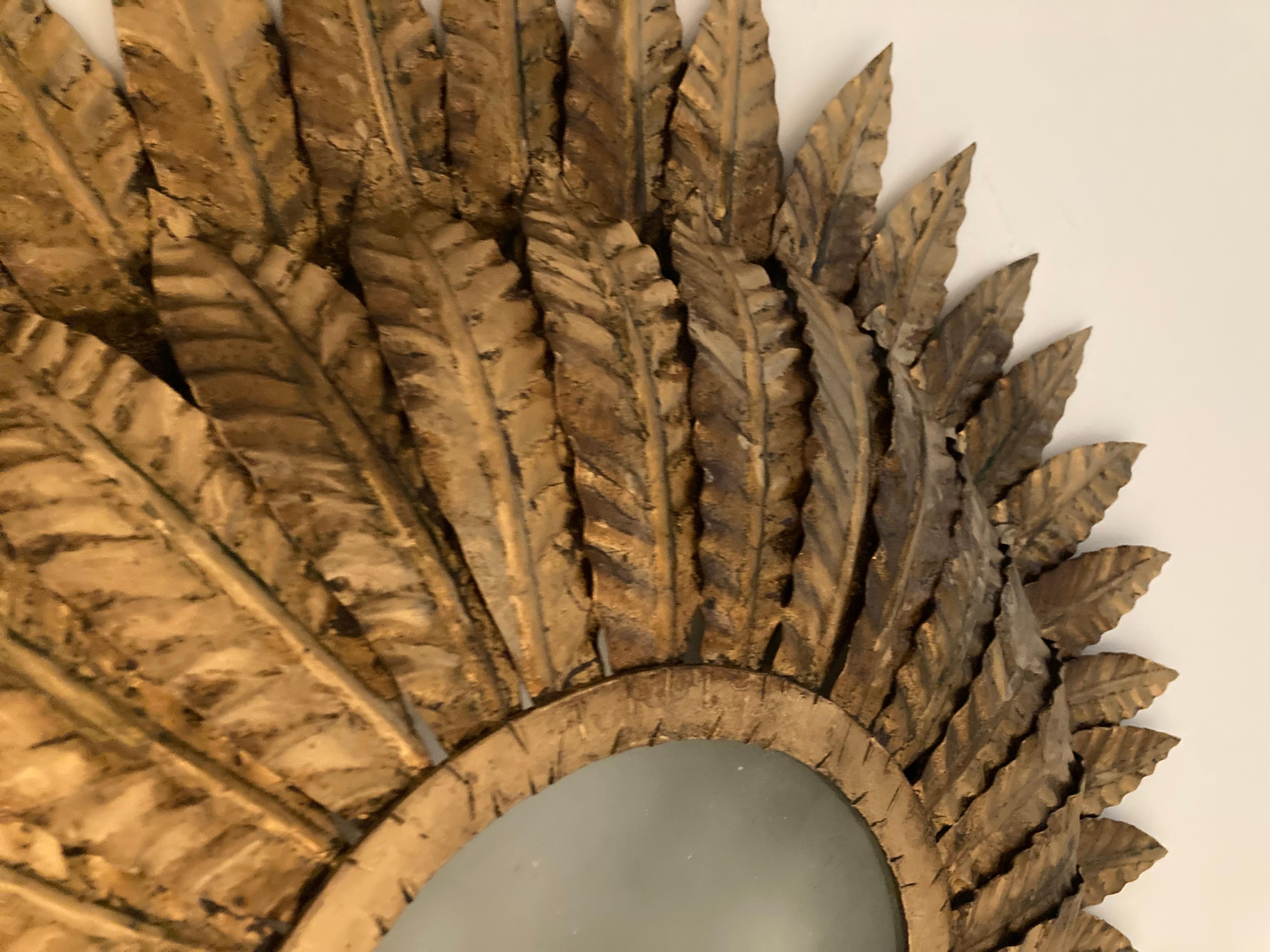 Mid-20th Century Sunburst Eyelash  Flush Mount Light In Gilt Iron For Sale