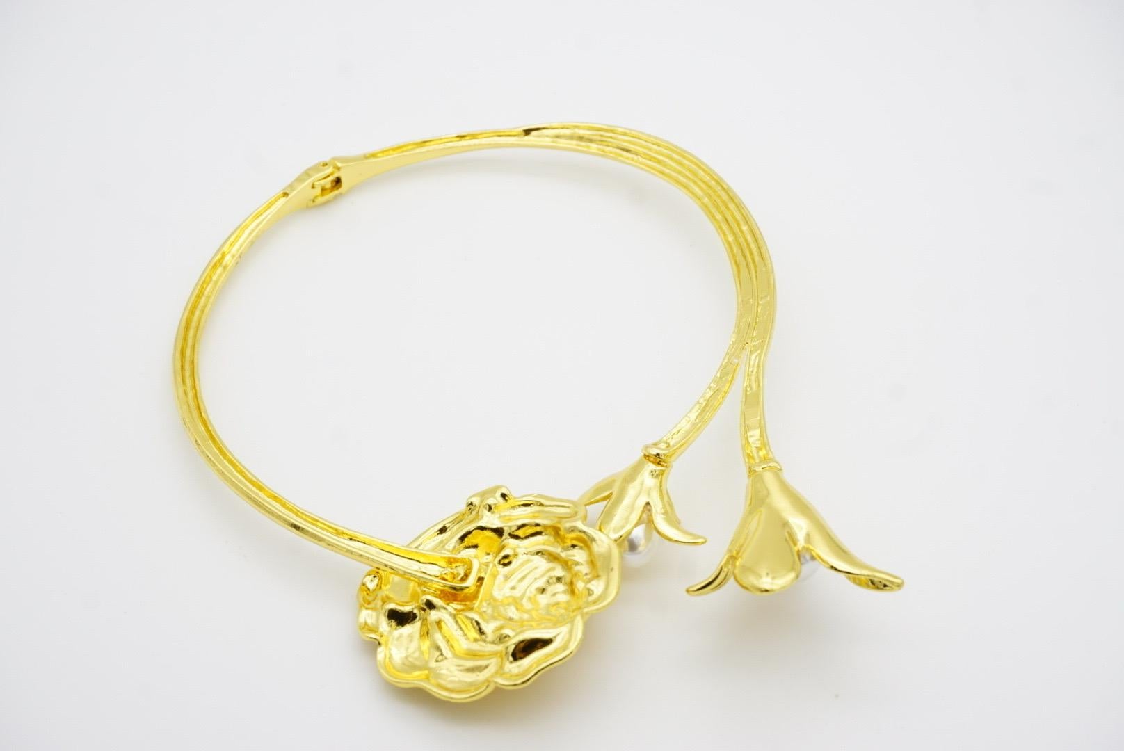 Große doppelte Lilie Kamelie Blume Perlen Anhänger Elegance Halskette Kragen Choker im Angebot 8