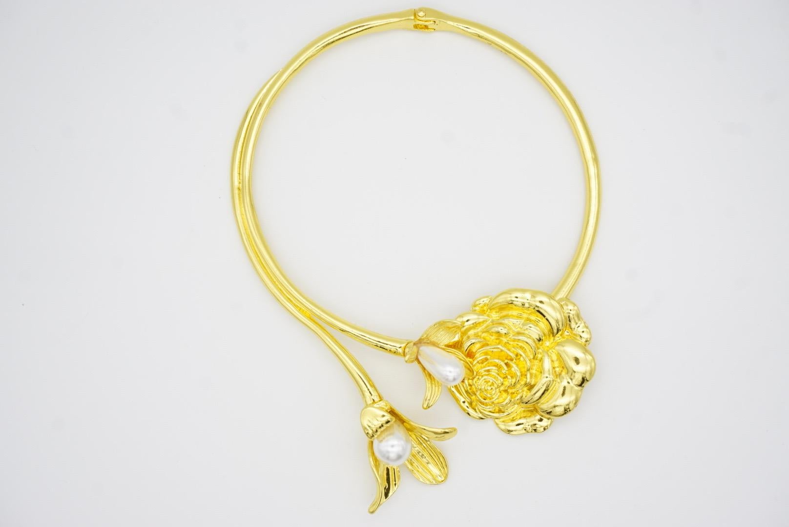 Ciondolo di perle di giglio doppio grande, fiore di camelia, collana elegante, collare e girocollo in vendita 3