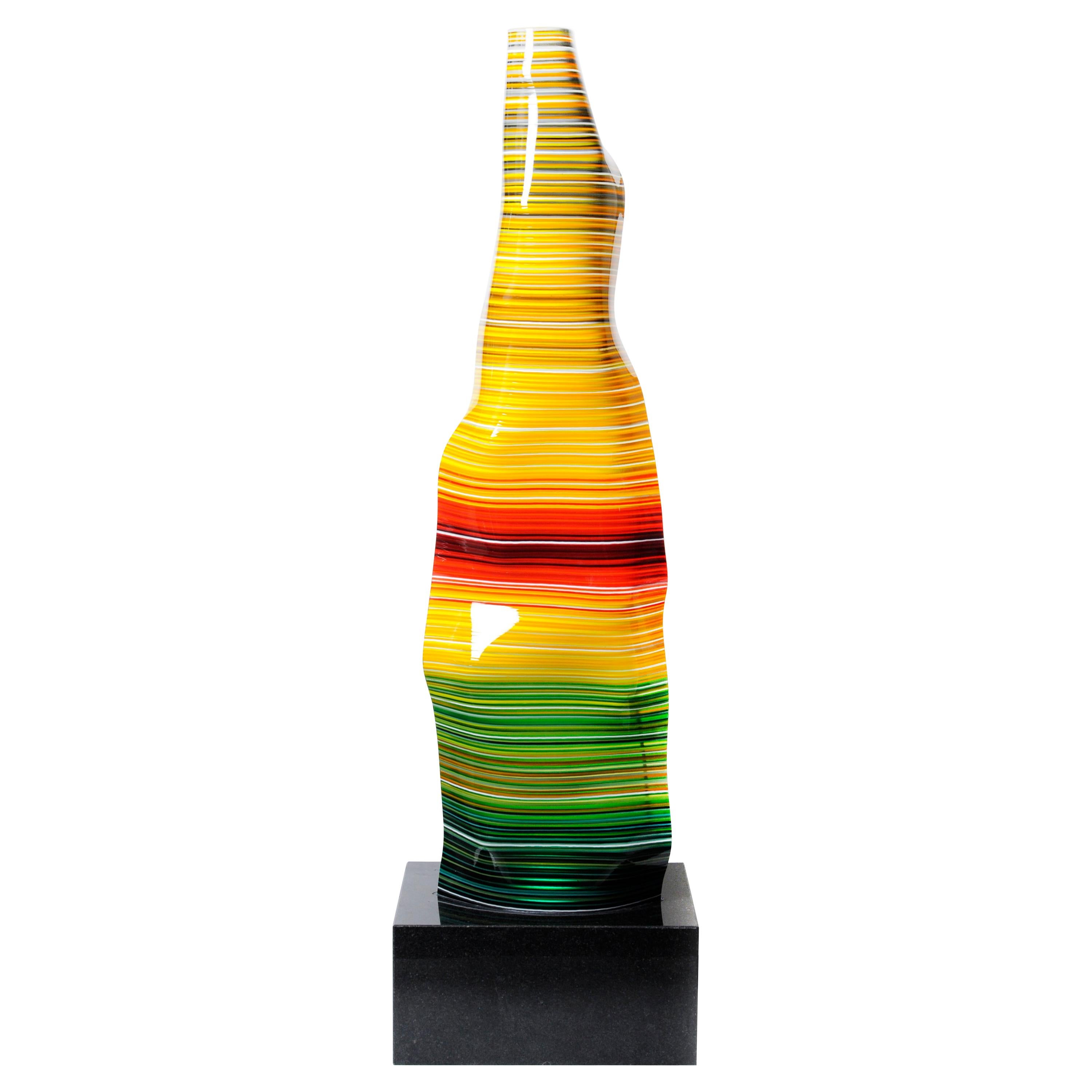 Große doppelreihige Magikarpet-Barcode-Lampe aus mehrfarbigem Glas mit Granit/Marmorsockel