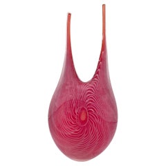 Large Double Neck Carved Murano Glass Battuto Vase by Alberto Dona in Red