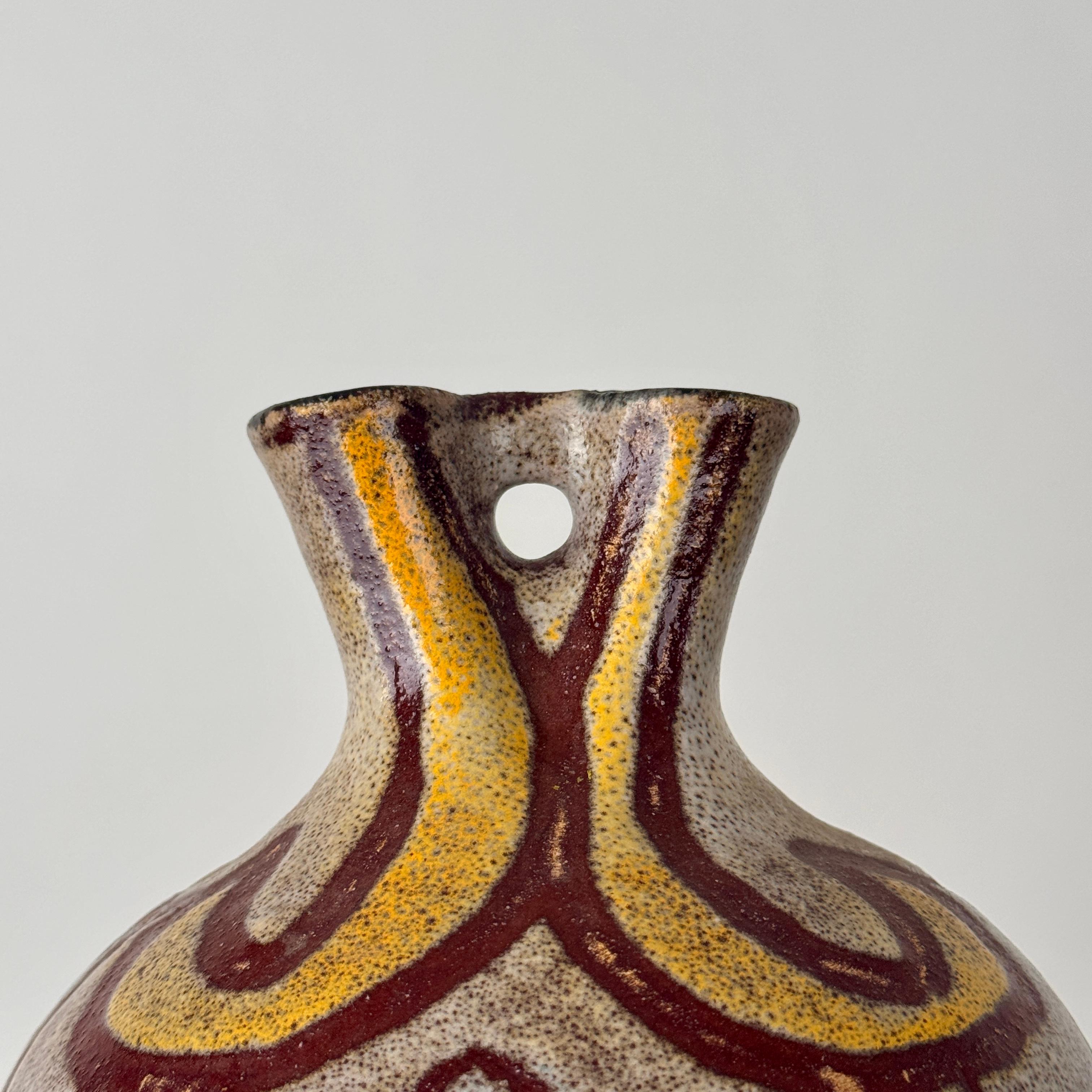 French Large double-necked vase by the Accolay potters, France, circa 1960 For Sale