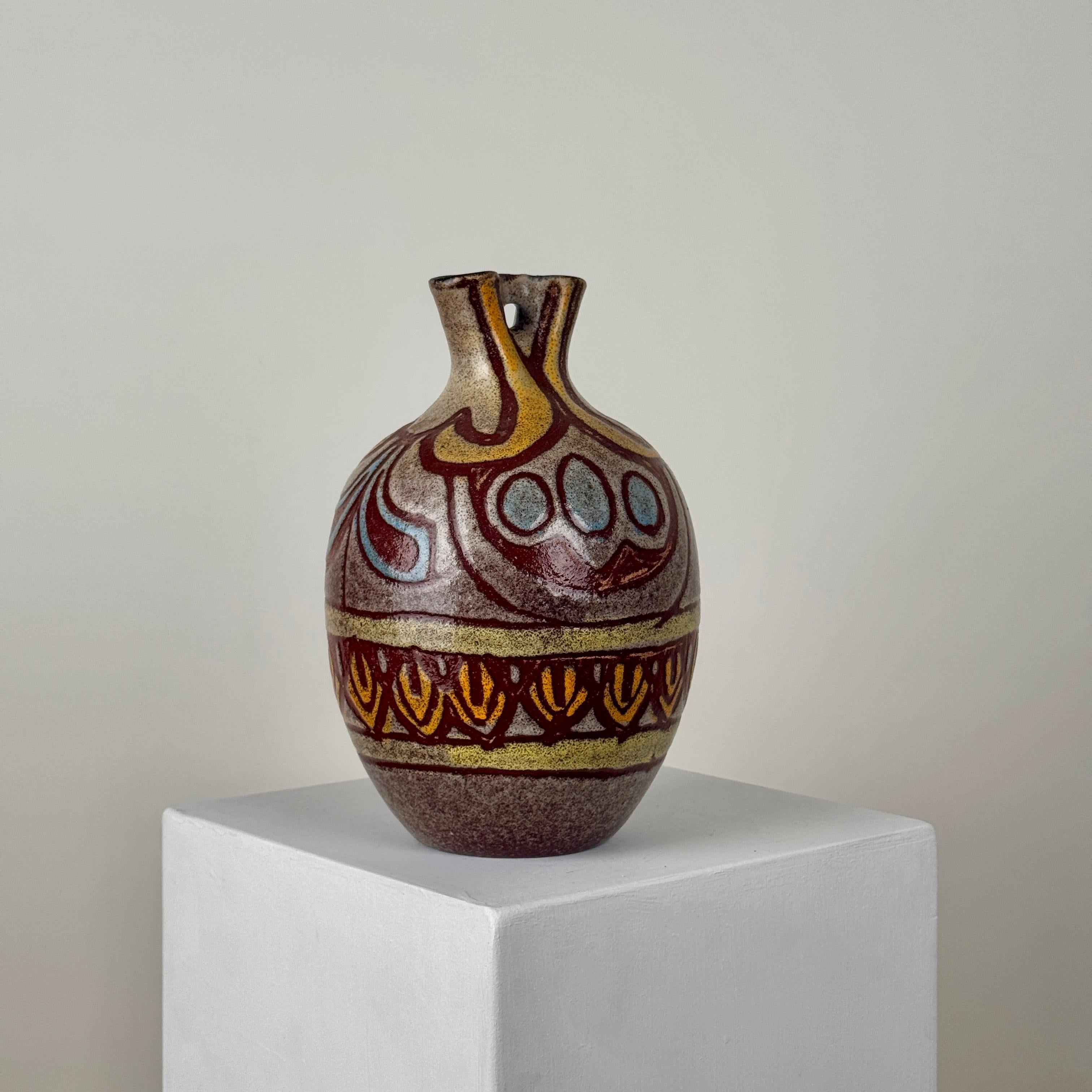 Mid-20th Century Large double-necked vase by the Accolay potters, France, circa 1960 For Sale