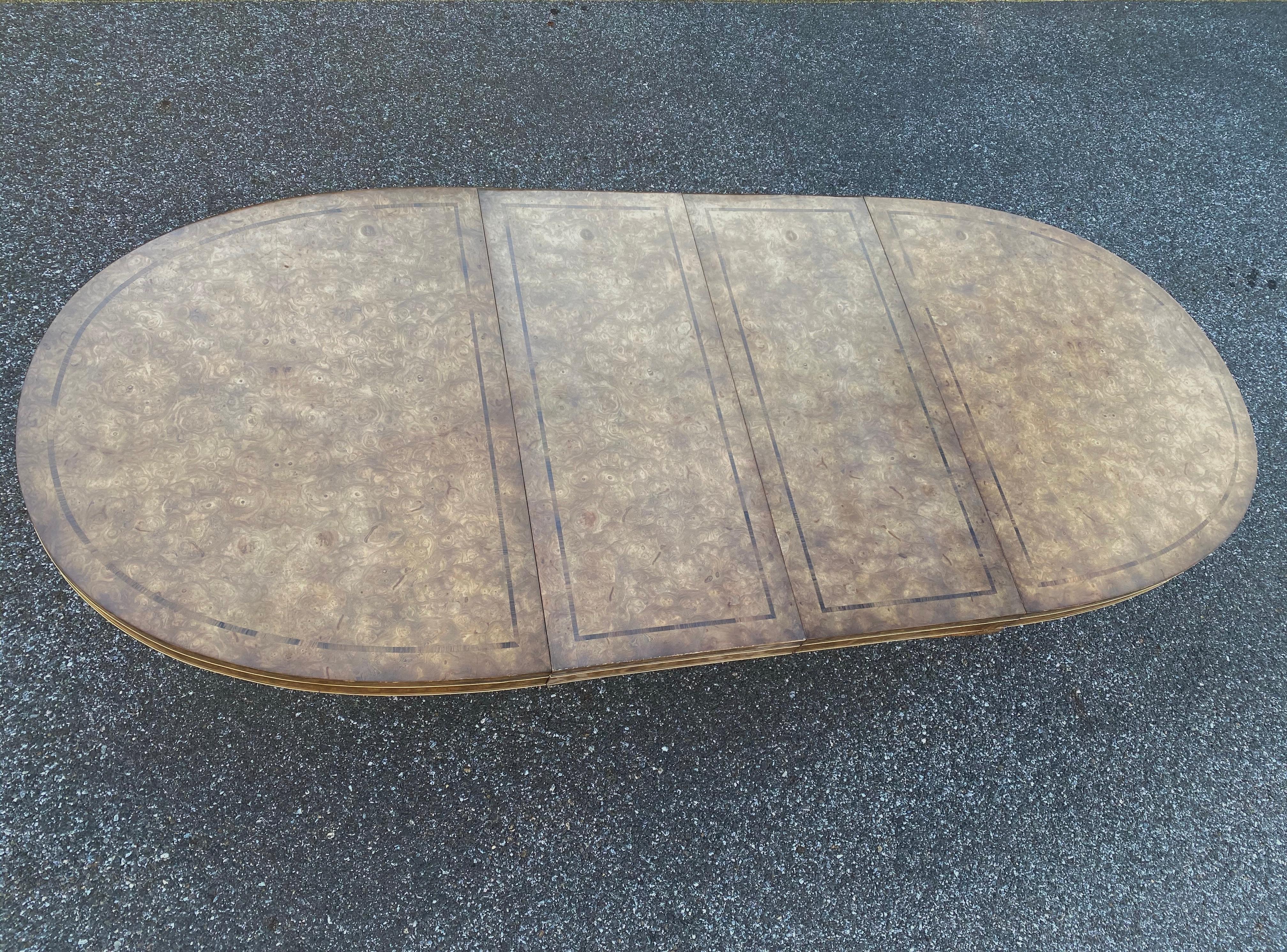 Large Mastercraft Dining Room Table In Burlwood And Brass For Sale 3