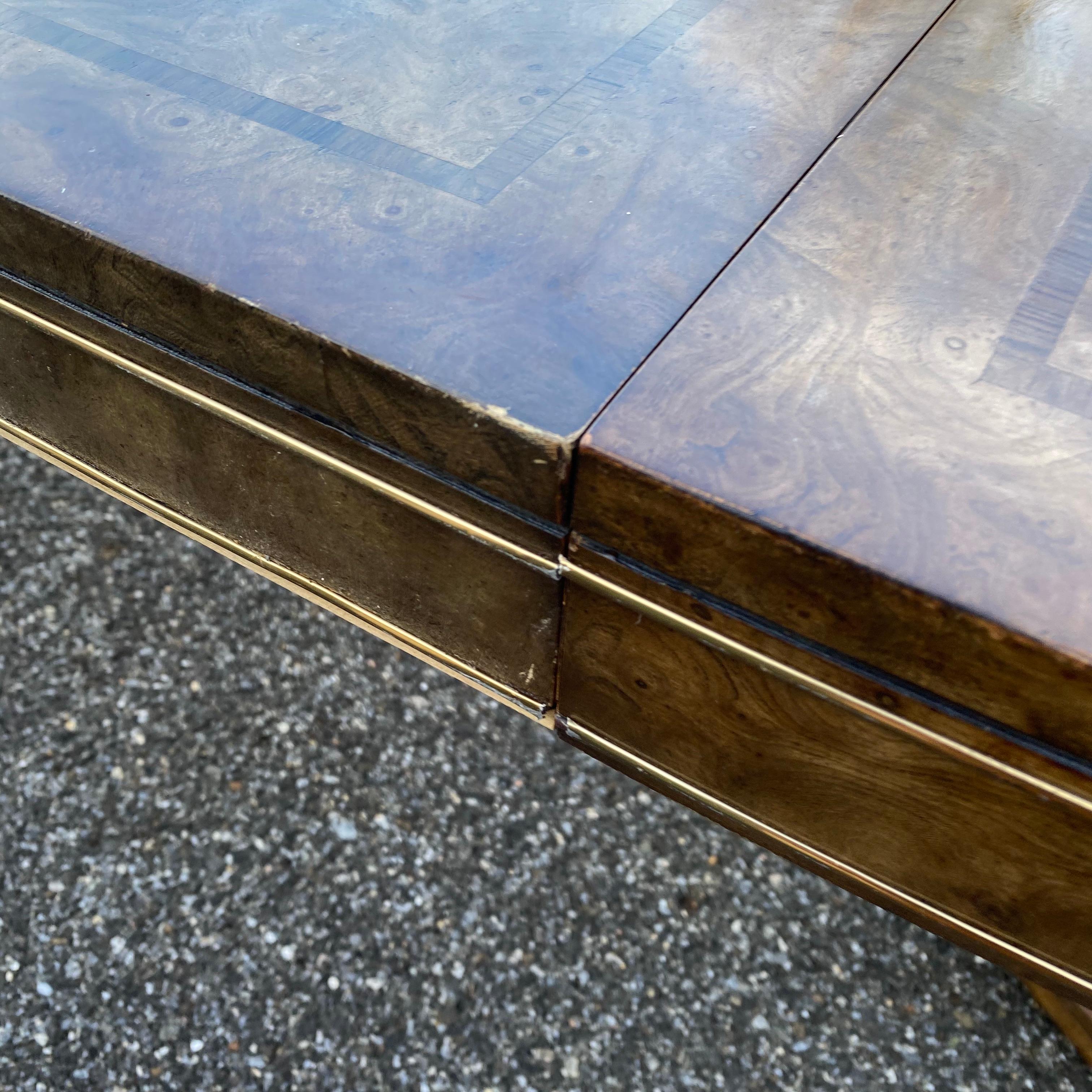 Large Mastercraft Dining Room Table In Burlwood And Brass For Sale 8