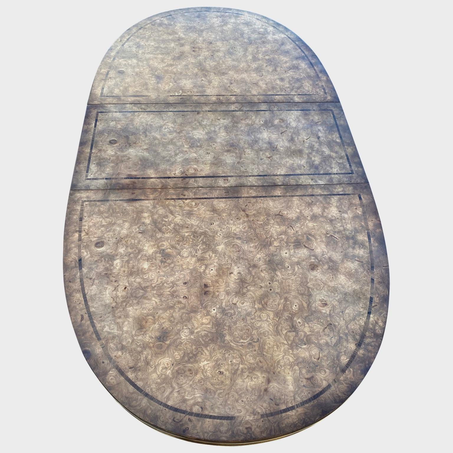 Grande table de salle à manger Mastercraft en bois de broussin et laiton 1