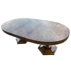 Grande table de salle à manger Mastercraft en bois de broussin et laiton