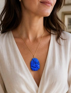 Large Double-Sided Carved Lapis Lazuli Pendant, Figural Bird Motif, Gold Bail