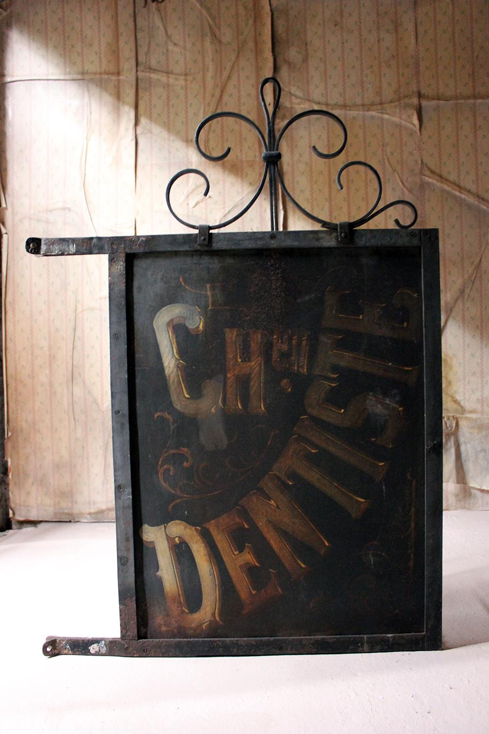 Large Double Sided Cast Iron French Sign Written Trade Sign Ch en Dentiste 6
