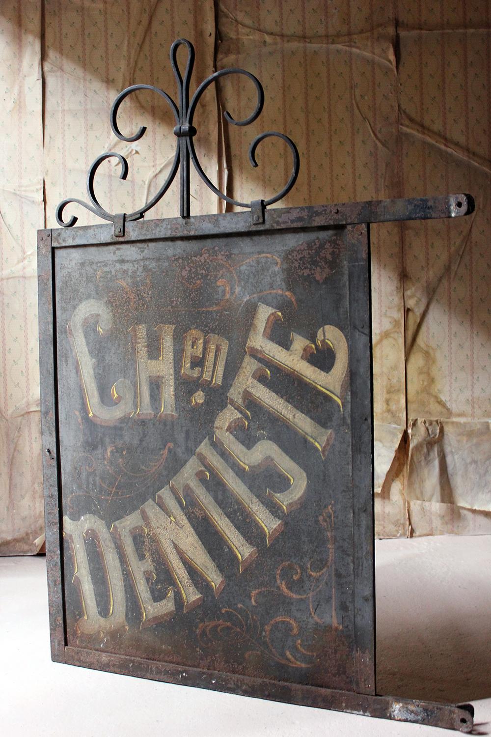 Large Double Sided Cast Iron French Sign Written Trade Sign Ch en Dentiste 7