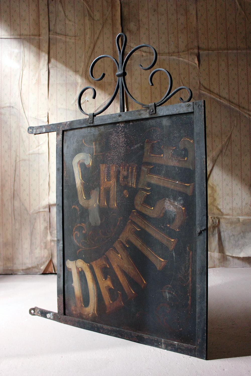 Large Double Sided Cast Iron French Sign Written Trade Sign Ch en Dentiste 8
