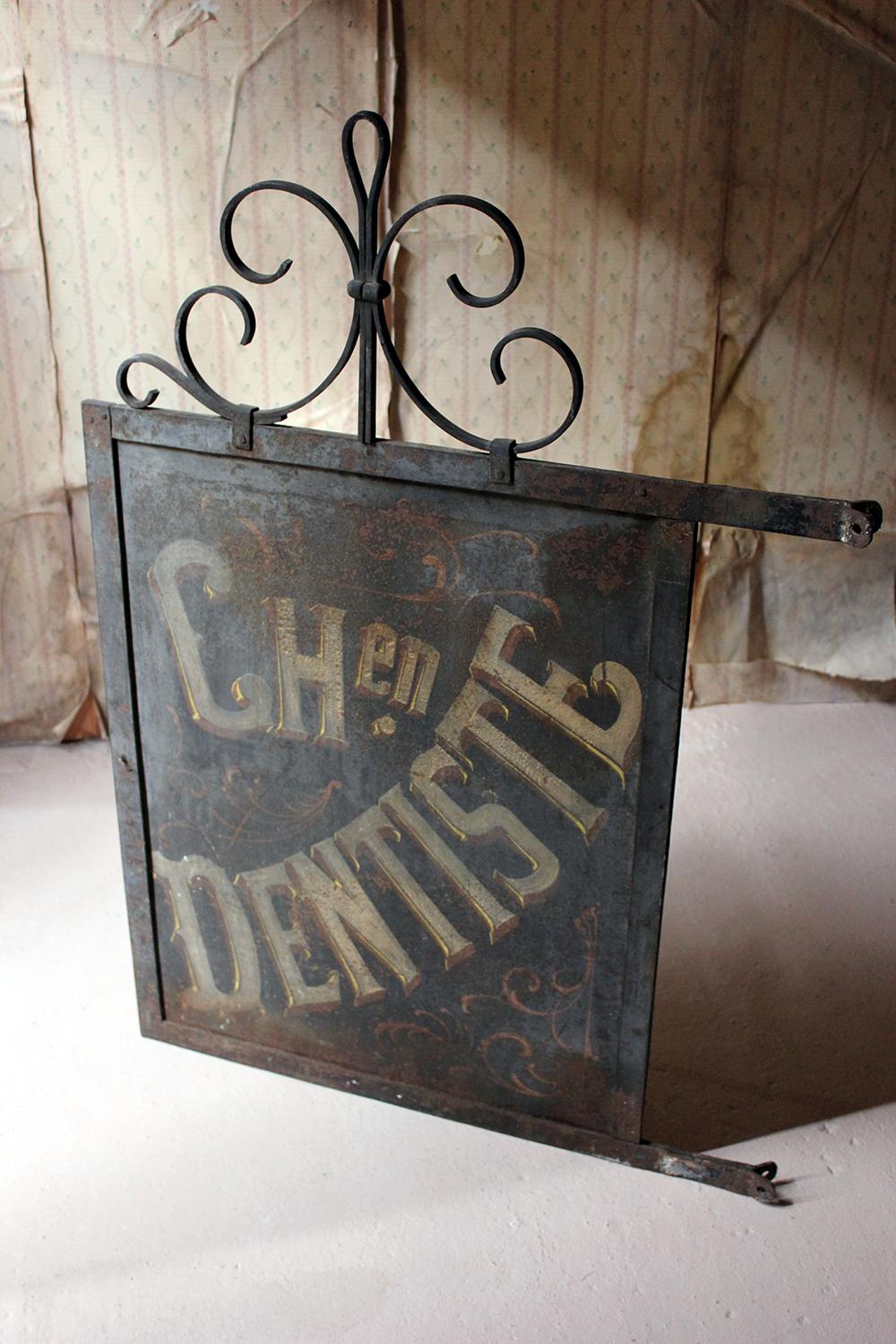 Large Double Sided Cast Iron French Sign Written Trade Sign Ch en Dentiste 9
