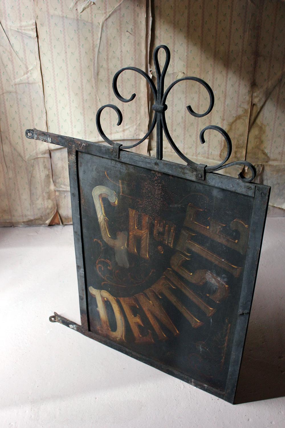 Large Double Sided Cast Iron French Sign Written Trade Sign Ch en Dentiste 10