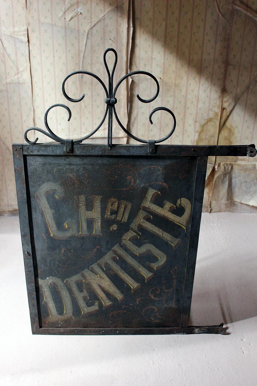 Large Double Sided Cast Iron French Sign Written Trade Sign Ch en Dentiste 11