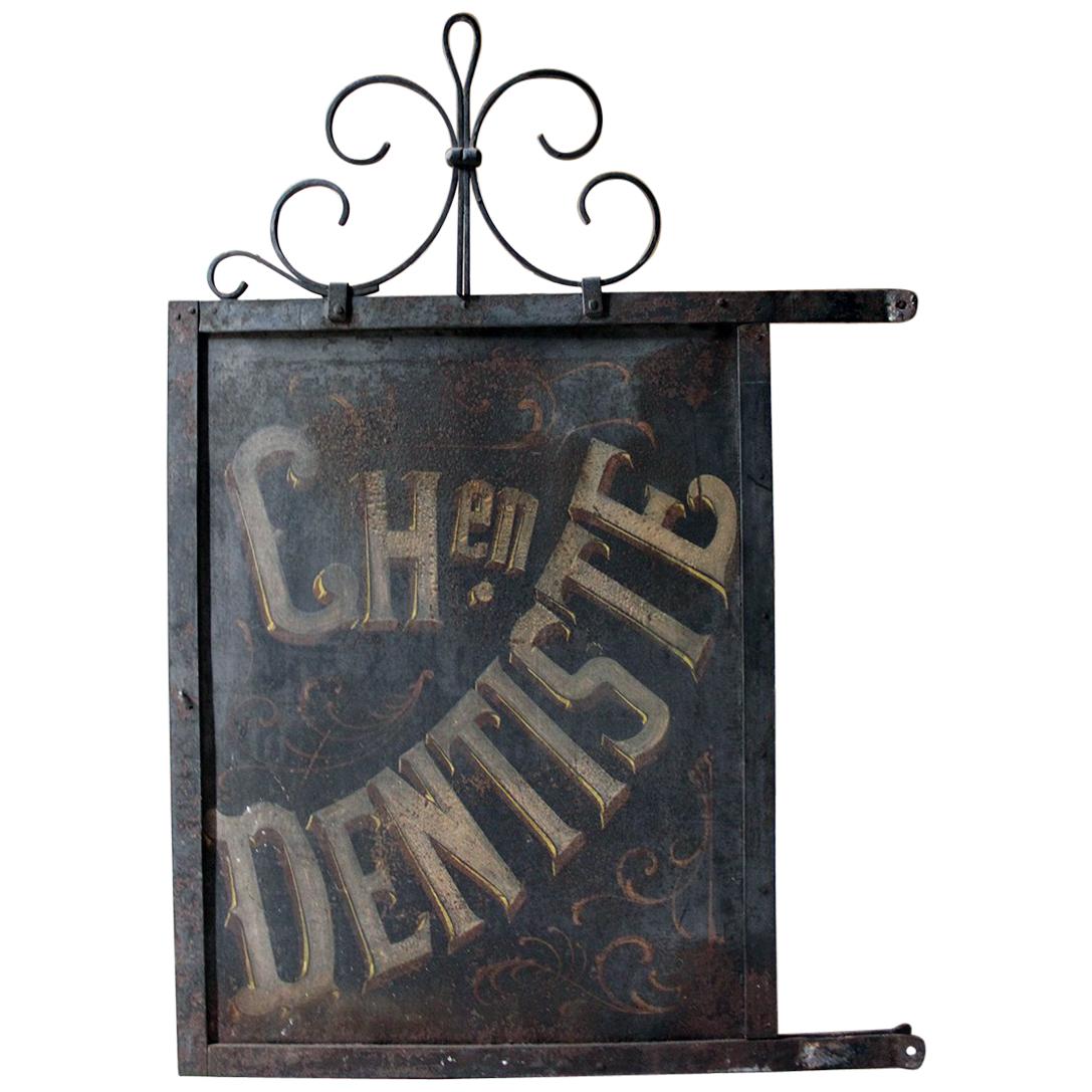Large Double Sided Cast Iron French Sign Written Trade Sign Ch en Dentiste