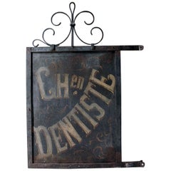 Antique Large Double Sided Cast Iron French Sign Written Trade Sign Ch en Dentiste