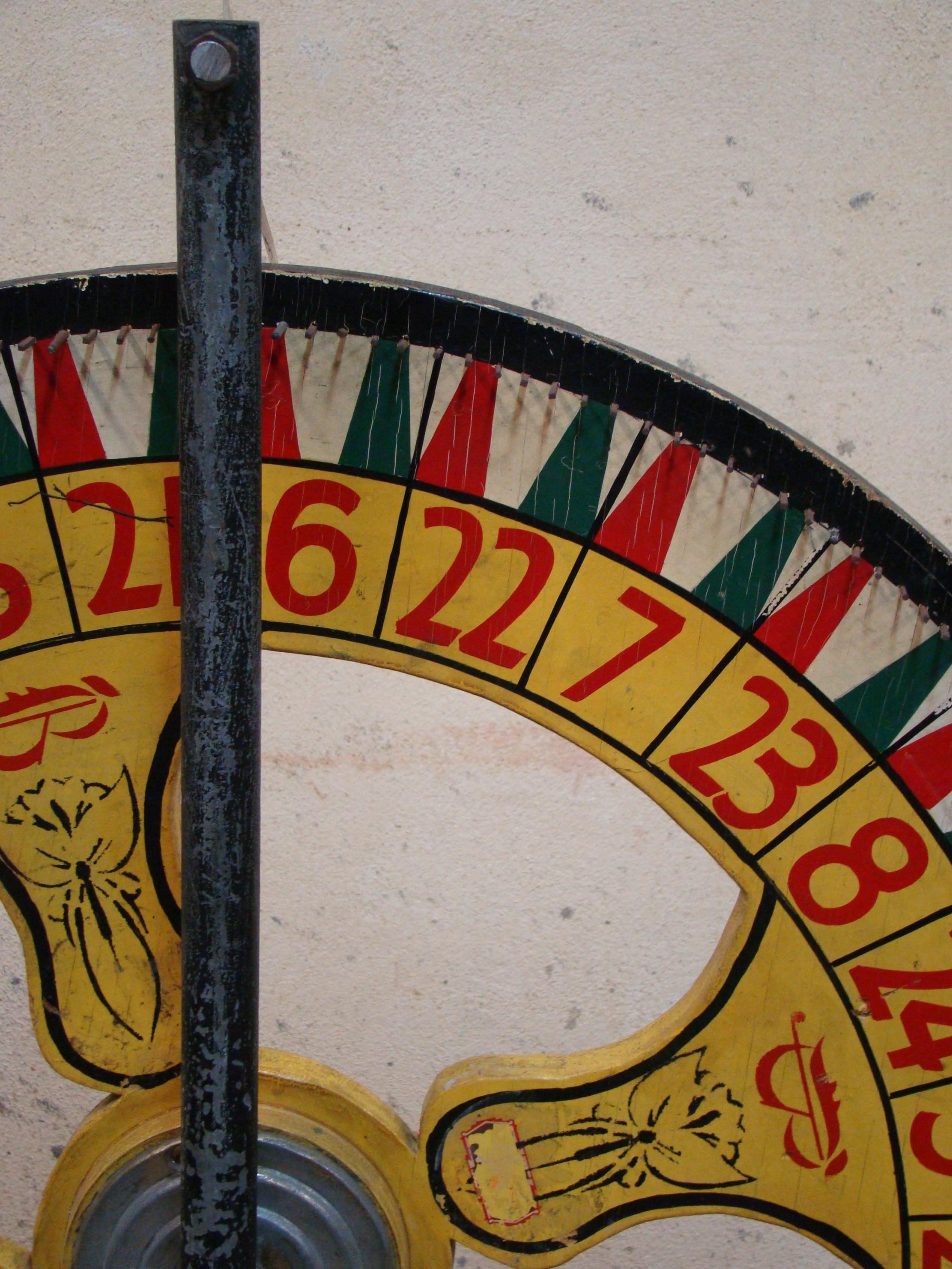 Mid-20th Century Large Double Sided, Hand Painted Antique Carnival Gaming Wheel, 1930s-1940s For Sale