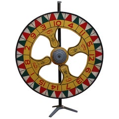 Large Double Sided, Hand Painted Vintage Carnival Gaming Wheel, 1930s-1940s