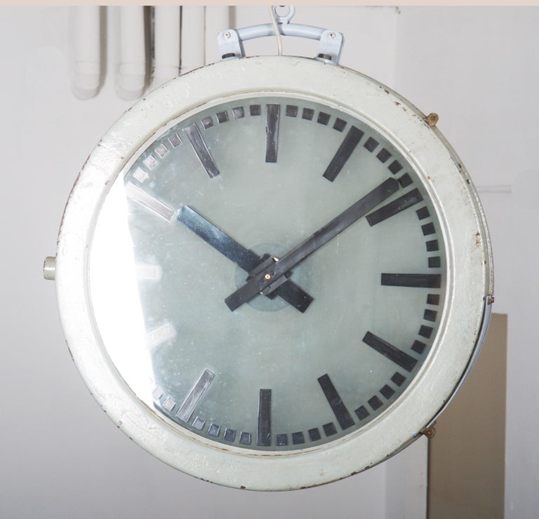 Large DoubleSided Illuminated Railway Station or Factory Clock at 1stDibs