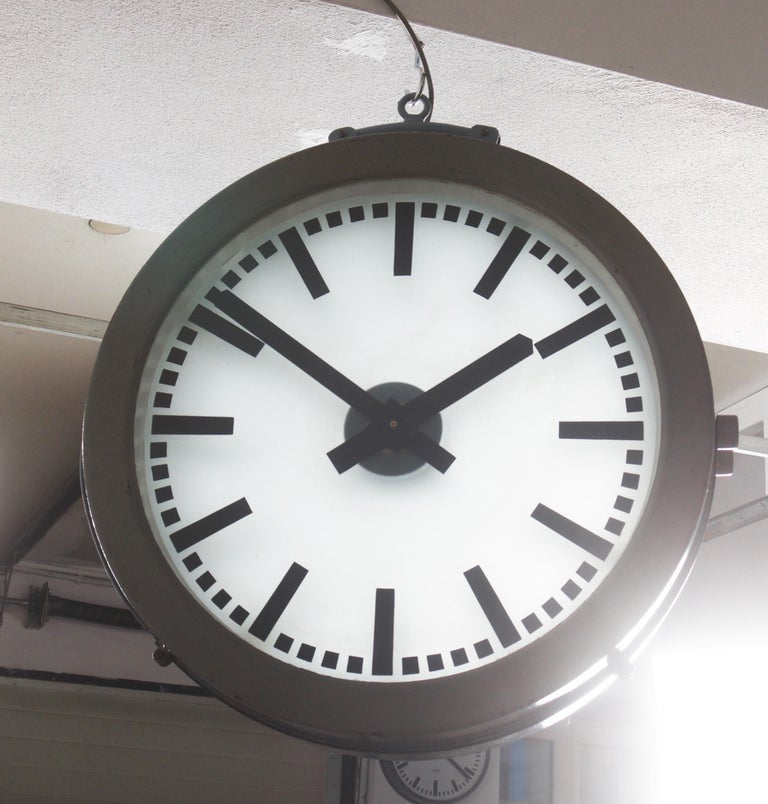 Large DoubleSided Illuminated Railway Station or Factory Clock at 1stDibs
