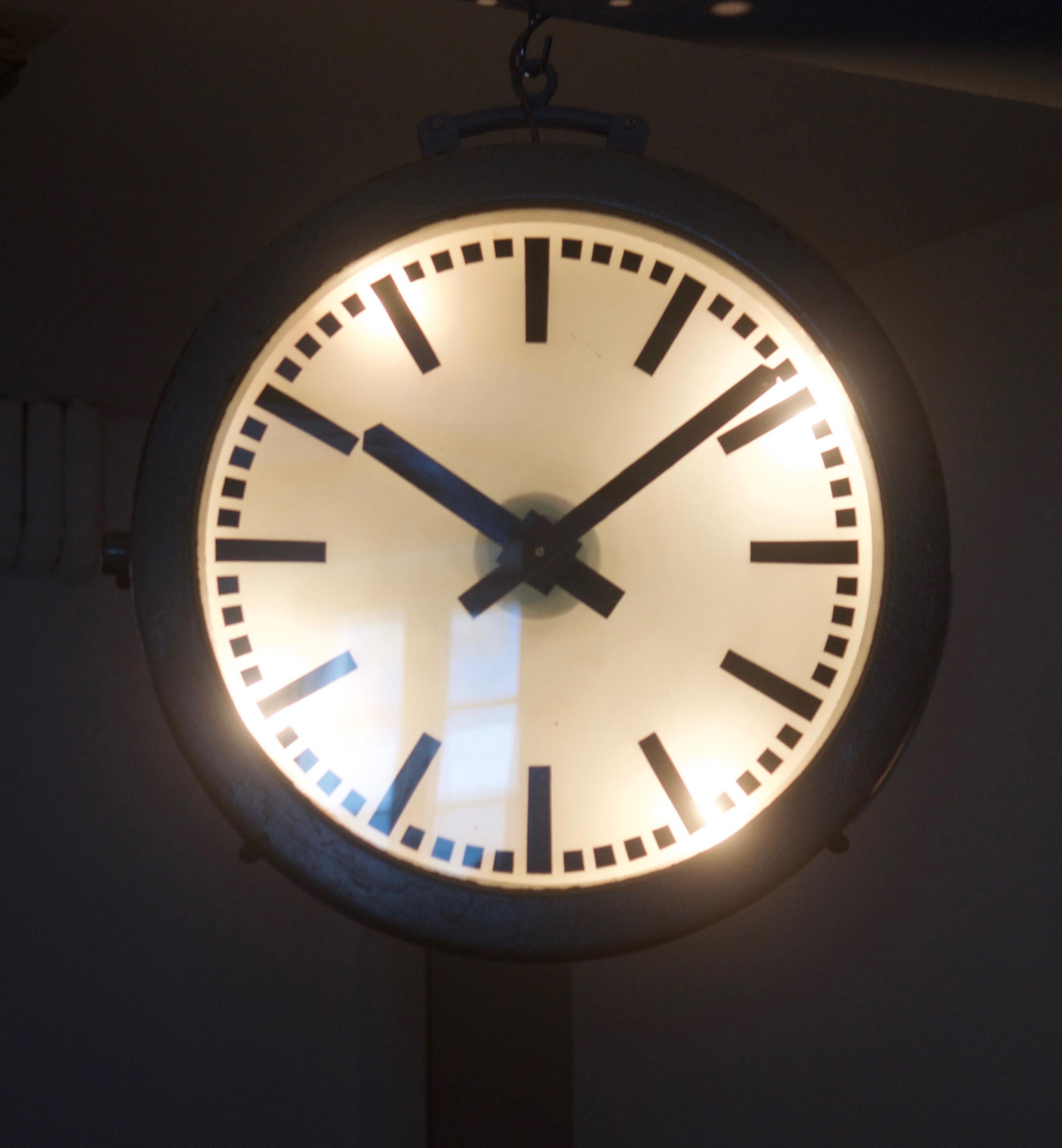 Large Double-Sided Illuminated Railway Station or Factory Clock 7