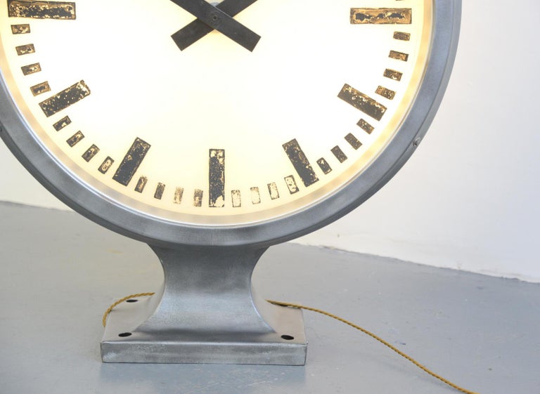 Large Double Sided Industrial Light Up Clock, circa 1960s at 1stDibs