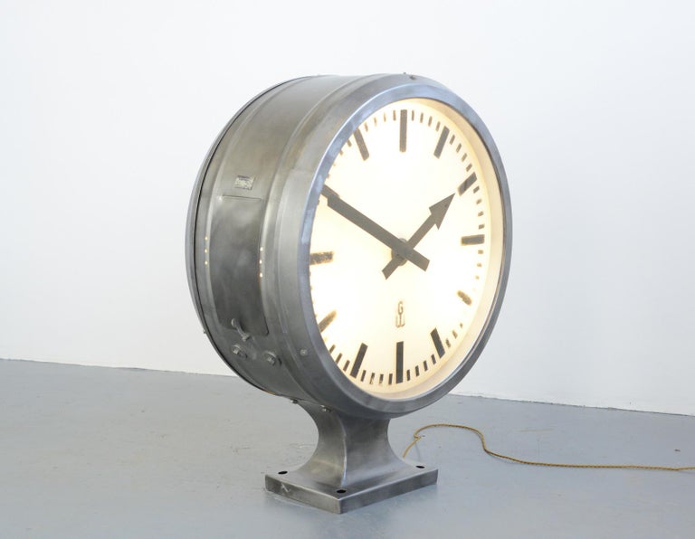 Large Double Sided Industrial Light Up Clock, circa 1960s at 1stDibs