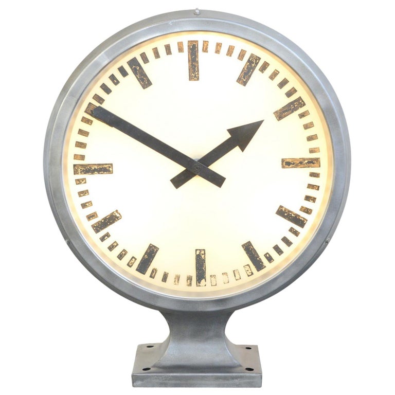 Large Double Sided Industrial Light Up Clock, circa 1960s at 1stDibs