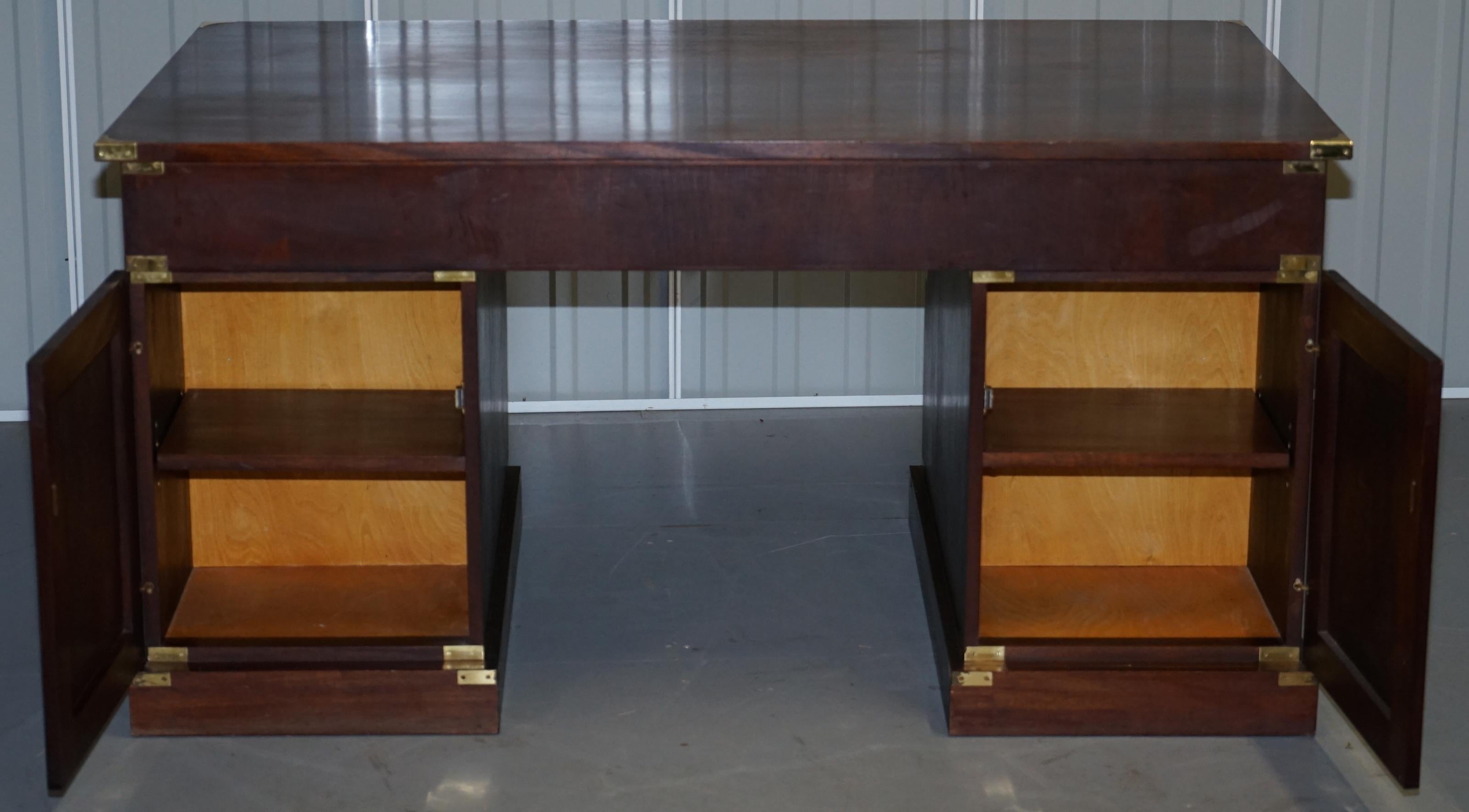 Large Double Sided Military Campaign Twin Pedestal Partner Desk Solid Mahogany 11