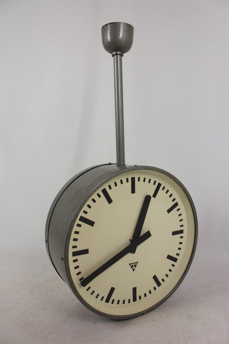 Large Double Sided Railway Clock from Pragotron, 1970s at 1stDibs