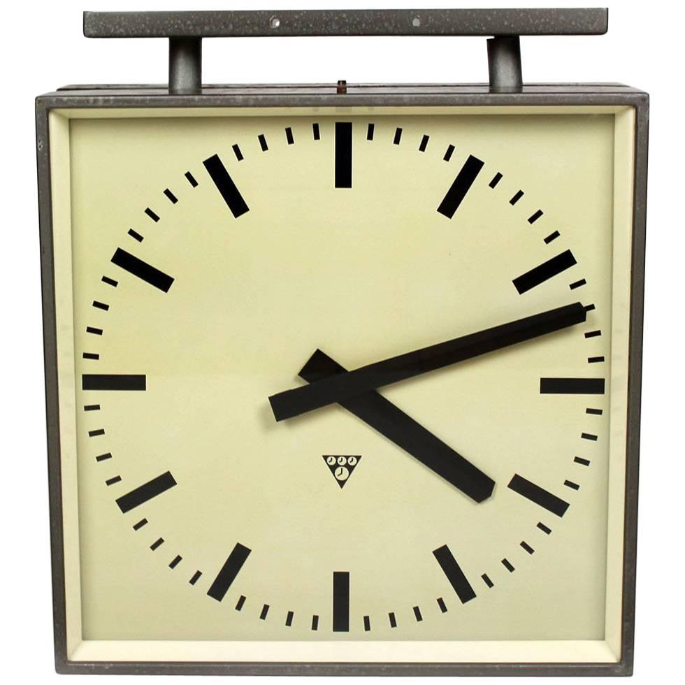 Large Double-Sided Railway Clock from Pragotron, 1970s