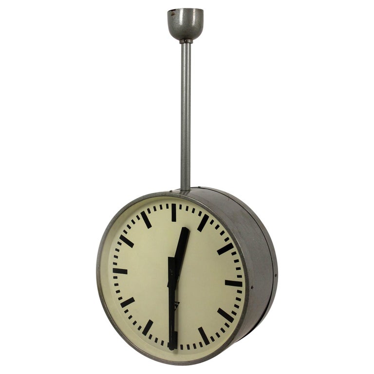 Large Double Sided Railway Clock from Pragotron, 1970s at 1stDibs