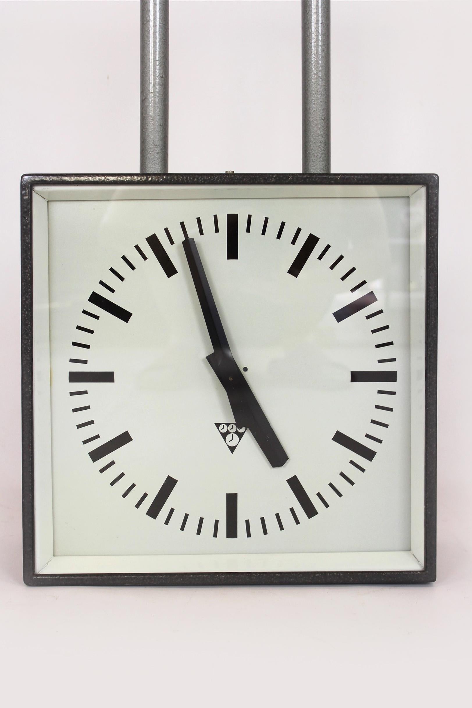 Large Double-Sided Railway Clock from Pragotron, 1980s For Sale 8