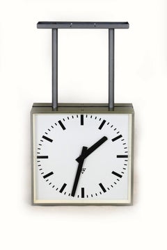 Large Double-Sided Railway Clock from Pragotron, 1980s
