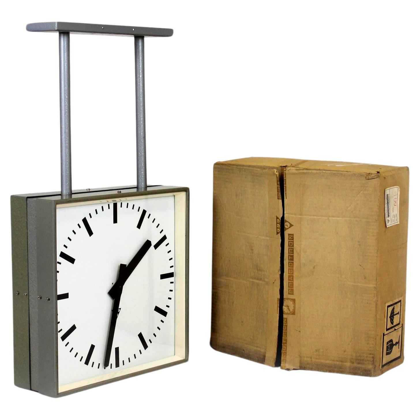 Large Double-Sided Railway Clock from Pragotron, 1980s (New, in box) For Sale