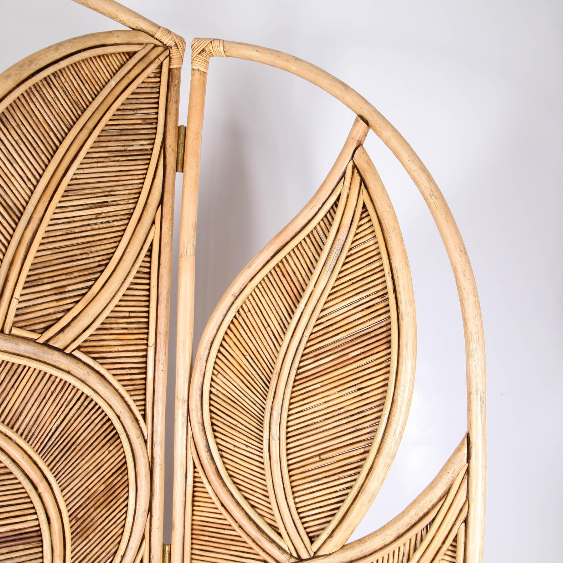 Mid-Century Modern Large Double-Sided Rattan Leaf Shaped Room Divider / Screen