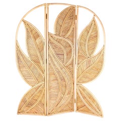 Retro Large Double-Sided Rattan Leaf Shaped Room Divider / Screen