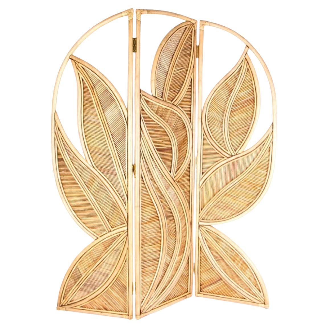 Large Double-Sided Rattan Leaf Shaped Room Divider / Screen