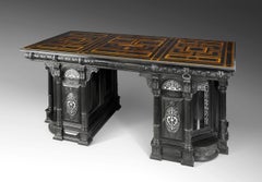 Large double-sided Renaissance-style writing desk with secrets by Leglas-Maurice