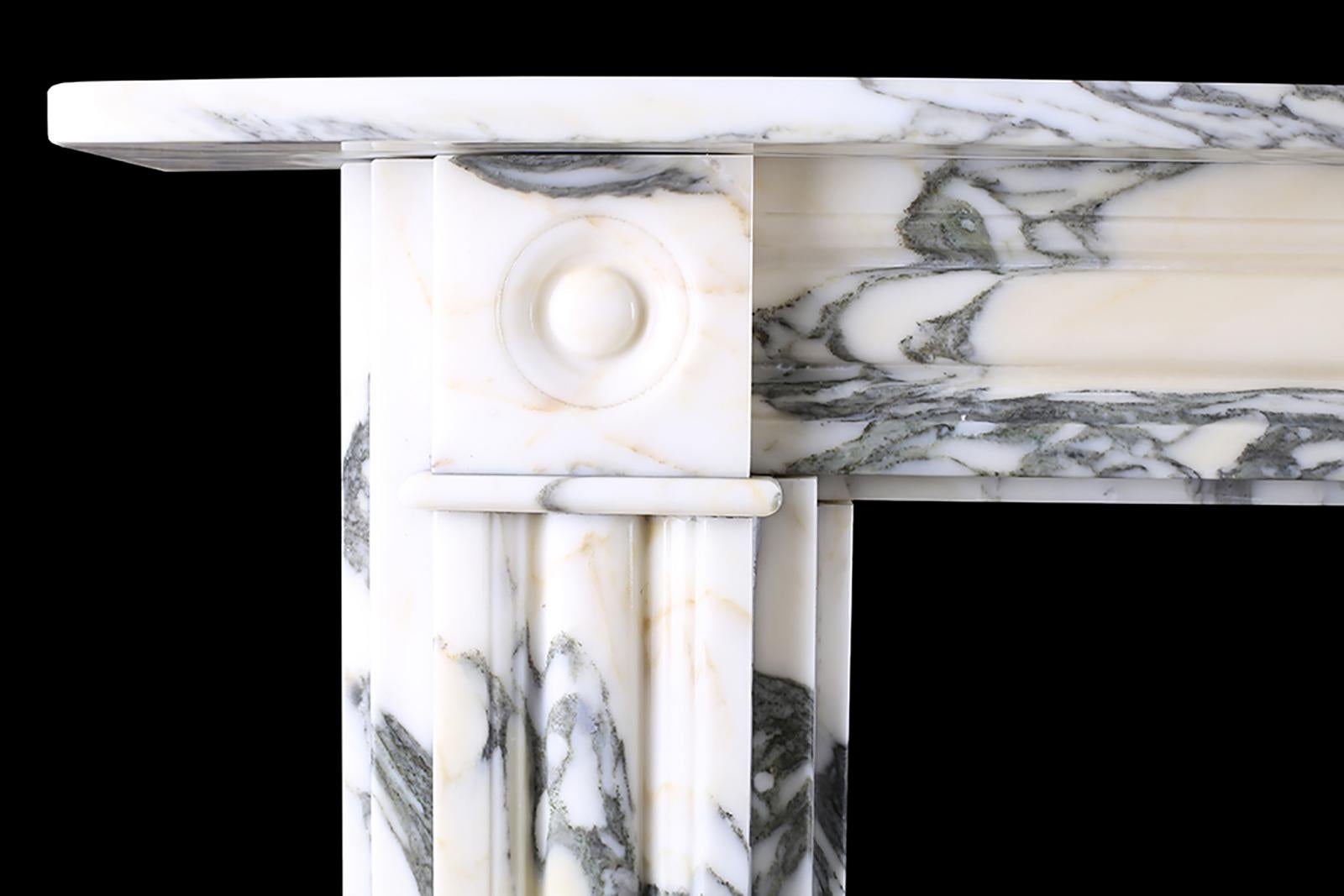 Hand-Carved Large Double-Slip Georgian Style Fireplace Surround Italian Arabescato Marble