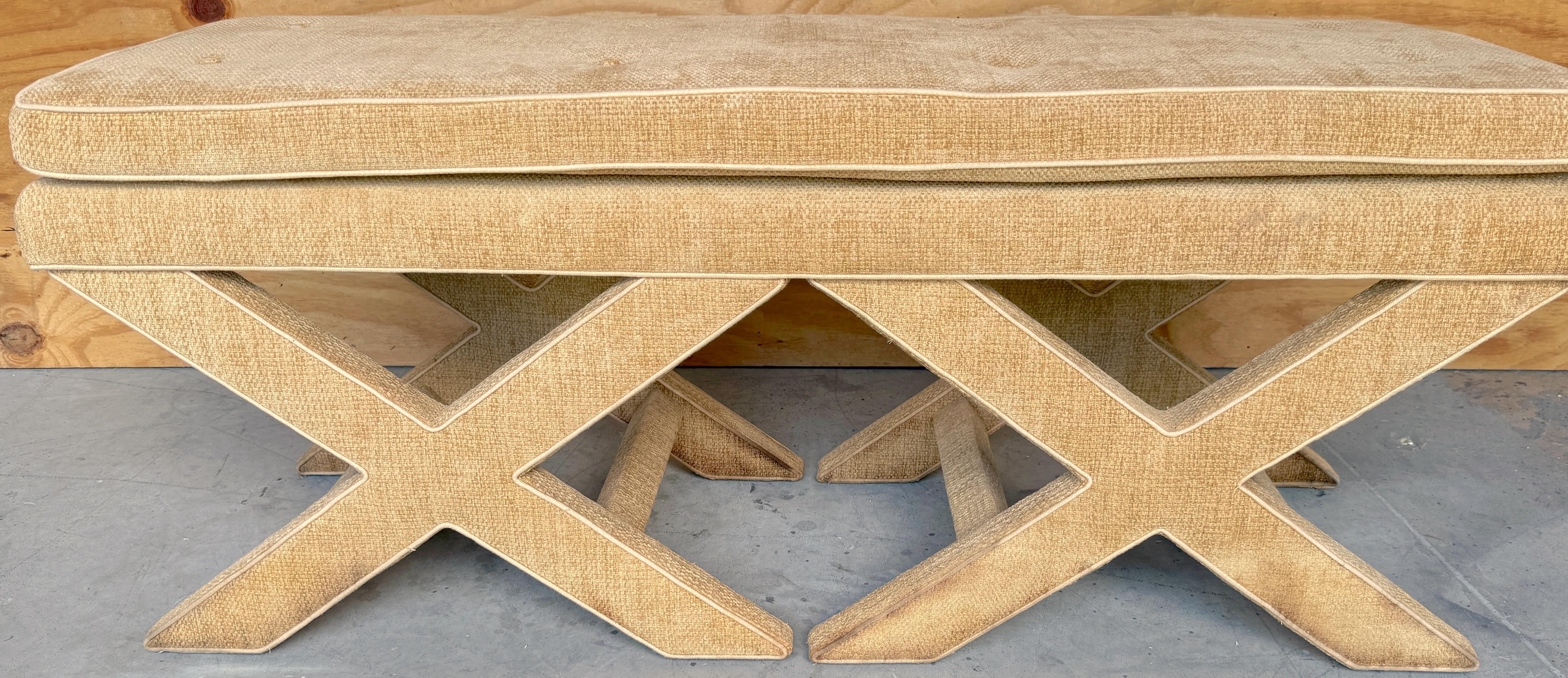 Large Double 'X' Upholstered Bench Frame, In the Style of Billy Baldwin In Good Condition For Sale In West Palm Beach, FL