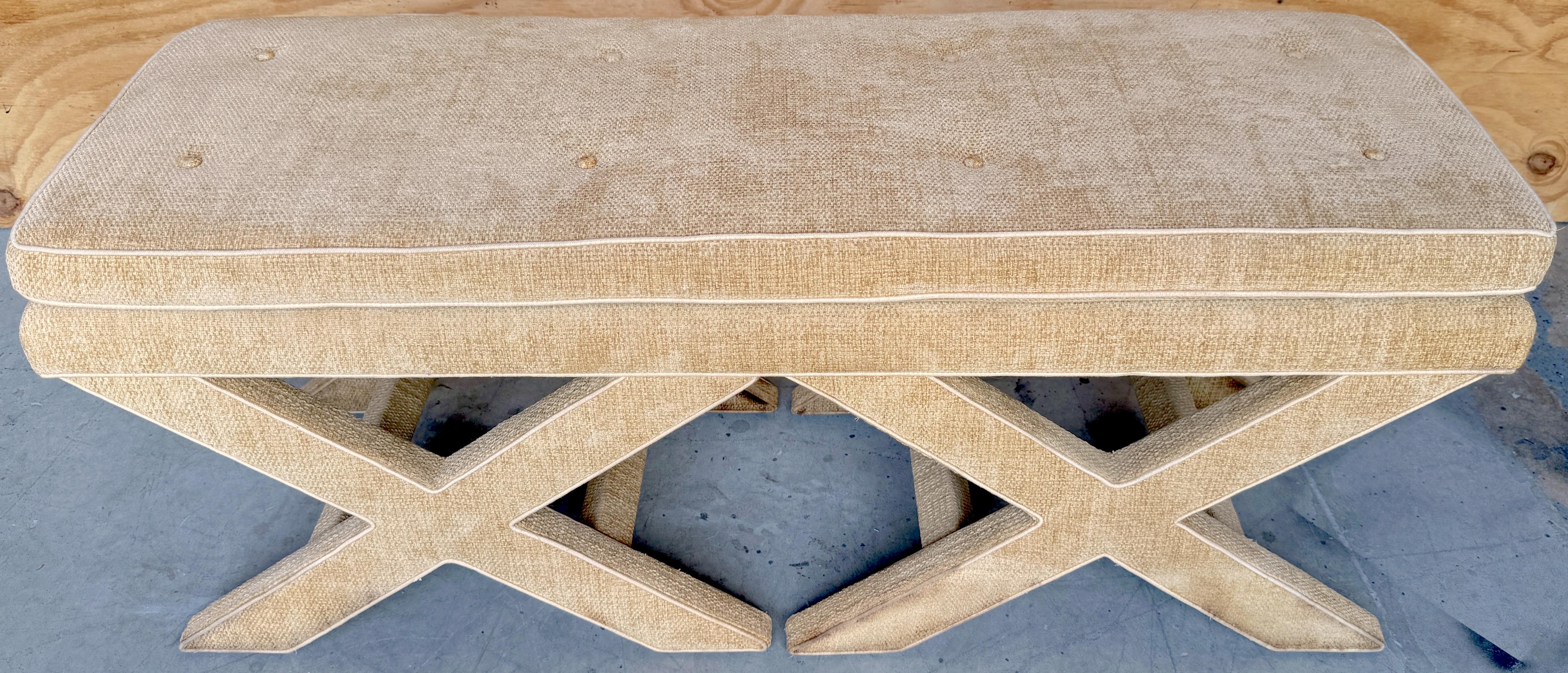 Upholstery Large Double 'X' Upholstered Bench Frame, In the Style of Billy Baldwin For Sale