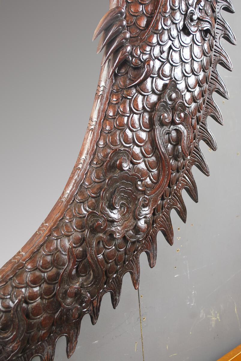 Early 20th Century Large Dragon Mirror in Finely Carved Iron Wood, 1900s For Sale